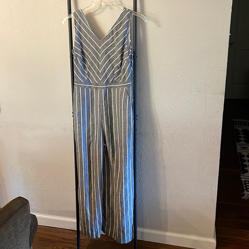 LOFT Striped Chambrey Blue/White Jumpsuit  Size 0